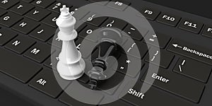 Un'immagine tridimensionale creata utilizzando un modello computerizzato scacchi re sul tastiera 
