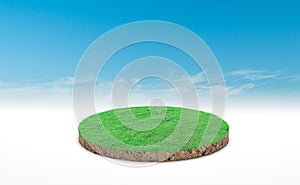 3d rendering, circle podium of land meadow.
