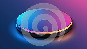 A 3D rendering of a circular object with a gradient background.