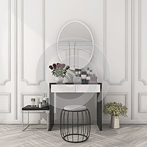 3d rendering classic white room with make up table