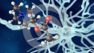 The Acetylcholine molecule with neuron or nerve cell.