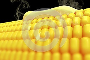 Close up of a hot corn with melted butter