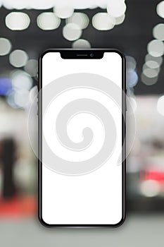3D Rendering, close up of smartphone on bokeh background, mock up smartphone, blur background