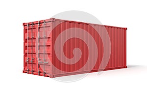 3d rendering of closed red cargo container isolated on white background.