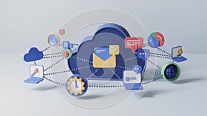 3D Cloud Computing Network Data Sharing Collaboration and Communication AI generated.