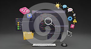 3D Rendering Of Coding And Development Workspace programming