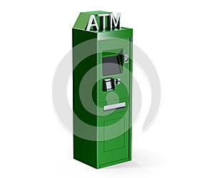 3D Rendering of coins and pink ATM Machine on background concept of banking business and technology. 3D render illustration