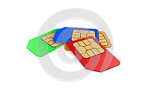 3D rendering colored sim card for mobile phones