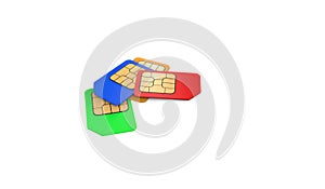 3D rendering colored sim card for mobile phones