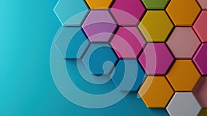 A 3D rendering of a colorful hexagonal pattern.