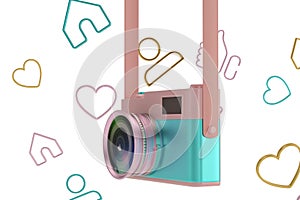 3d Rendering Colorful pastel camera isolated on white background 3D illustration