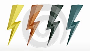 3d rendering of colorful thunder and bolt lighting fash icons set, thunderbolt symbol icon on isolated white background photo