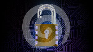 3D rendering of a combination lock. Cybersecurity of digital data, protection against hacker attacks and hacking of computer data