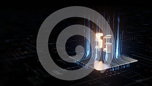 3D Rendering of computer microchip processor with 5G built-in support ready for next generation communication network.