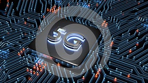 3D Rendering of computer microchip processor with 5G built-in support ready for next generation communication network.