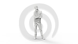 3d rendering of a computer model of a man standing in white studio background