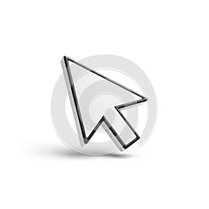 3D rendering of a computer mouse cursor arrow icon on a white background pointer
