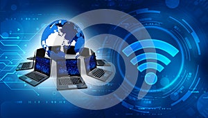 3d rendering Computer network, Computer network with Globe