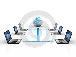 Computer Connected each other. 3d redner