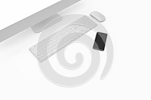 3D Rendering of Computer Set Monitor Keyboard