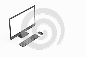 3D Rendering of Computer Set Monitor Keyboard