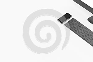 3D Rendering of Computer Set Monitor Keyboard