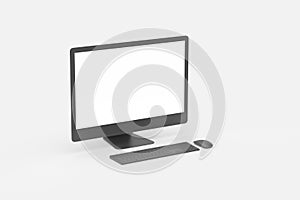 3D Rendering of Computer Set Monitor Keyboard