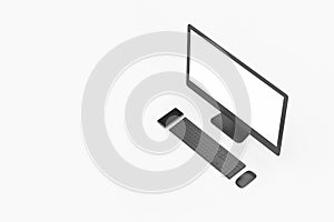 3D Rendering of Computer Set Monitor Keyboard