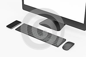 3D Rendering of Computer Set Monitor Keyboard