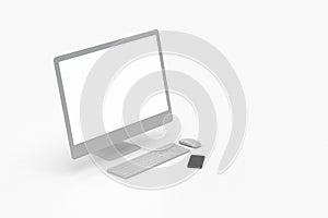 3D Rendering of Computer Set Monitor Keyboard