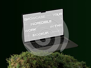 3D rendering of computers mockups on the grassy background