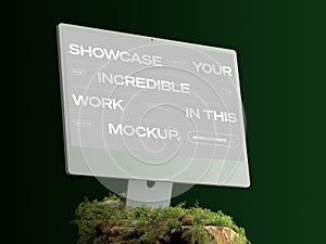 3D rendering of computers mockups on the grassy background