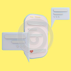3d rendering concept mobile chat application on smartphone with blank text boxes on screen. 3d illustration.