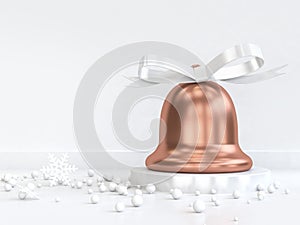 3d rendering copper christmas bell wit bow ribbon many sphere photo