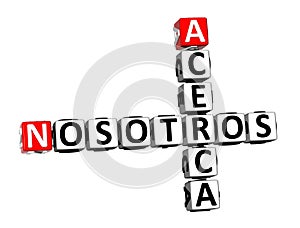 3D Rendering Crossword Acerca Nosotros Word Over White Background. photo