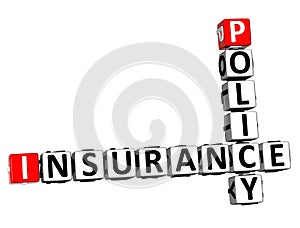 3D Rendering Crossword Policy Insurance Word Over White Background.