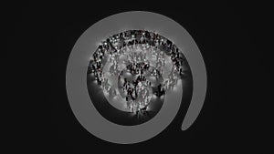 3d rendering of crowd of people with flashlight in shape of symbol of podcast on dark background