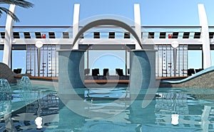 3D Rendering Cruise Ship Pool Deck