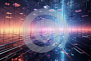 3D rendering Cube and grid space, futuristic visual abstraction