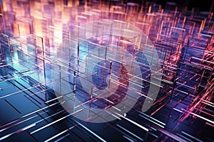 3D rendering Cube and grid space, futuristic visual abstraction