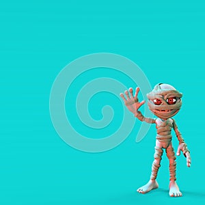 3D-illustration of a cute and funny waving cartoon mummy. isolated rendering object