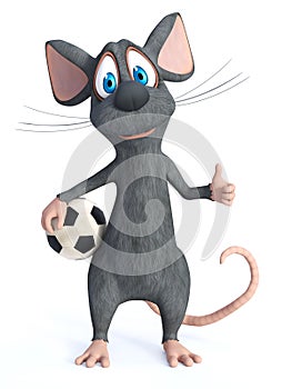 3D rendering of a cartoon mouse posing with soccer ball photo