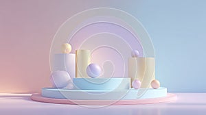 3D Rendering of Cylindrical and Spherical Podium Platform with Smooth Shadows