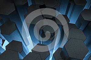 3d rendering, dark hexagonal background, sci-fi background
