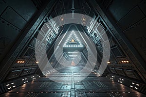 3D rendering of dark sci-fi tunnel with futuristic design