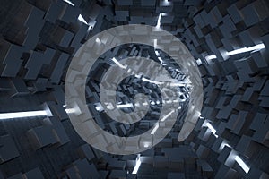 3d rendering, dark science-fiction tunnel, dark background