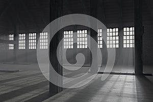 3d rendering of darken empty attic with light rays through windows