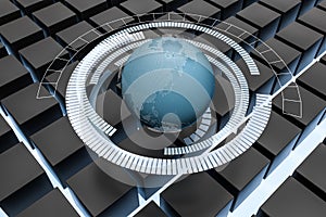 3d rendering, data and earth graphics with HUD elements