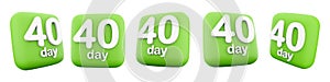 3d rendering 40 day left different positions icon set. 3d render 40 days before the end of the timer icon set