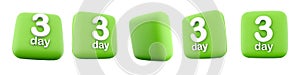 3d rendering 3 days left different positions icon set. 3d render three days before the start icon set